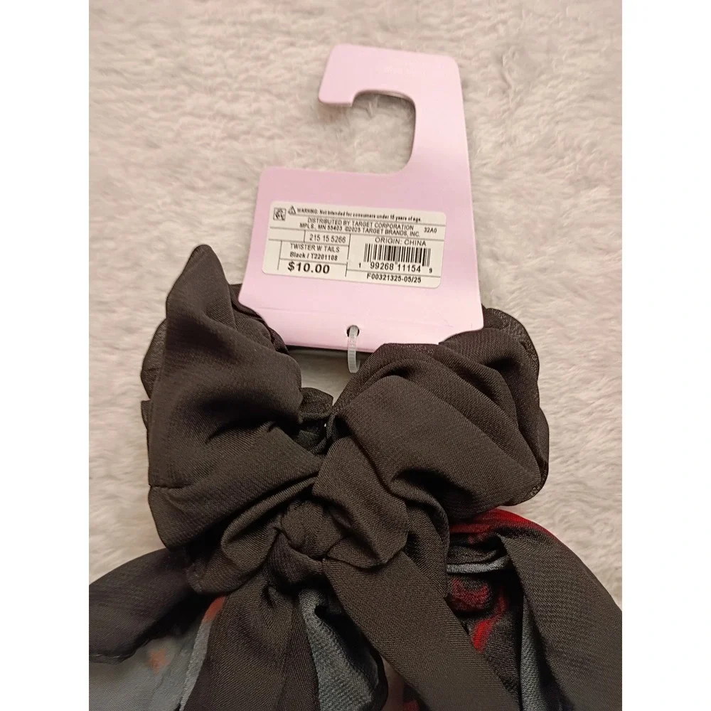 Wild Fable Twister With Tails Hair Scrunchie Set Black Floral Rose 2 Pack NWT